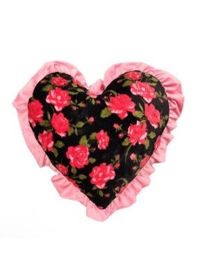 Mingled Threads Rose Faux Fur Floral Heart Shape Throw Pillow